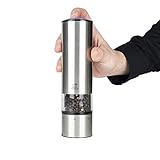 Peugeot - Elis Sense u'Select Electric Pepper Mill - Adjustable Grinder, Battery Powered - Blue LED Light, Stainless Steel, 8-inches