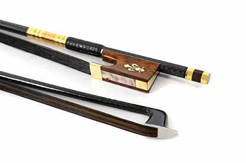 4/4 Full Size Violin Bow Carbon Fiber Bows AAA Grade Mongolian Straight Bow Hair Snake Wood Frog Bow (Black Bow hair)