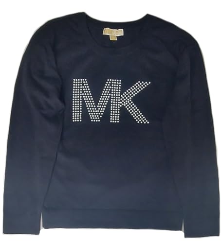 Michael Kors Womens Long Sleeve Fashion Sweater Silver Rhinestone MK Logo Black (S)