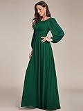 Ever-Pretty Women's Elegant Long Sleeves High Waist Chiffon Floor Length Cocktail Dresses Dark Green US12