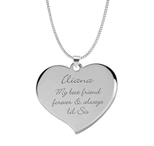 Engraved Silver Heart Necklace Pendant - Ships from USA