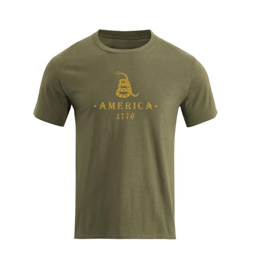H HYFOL Men's Graphic T-Shirts America 1776 with Snake Cotton Short Sleeve Crewneck Casual Regular Tee Shirts(Army Green,L)