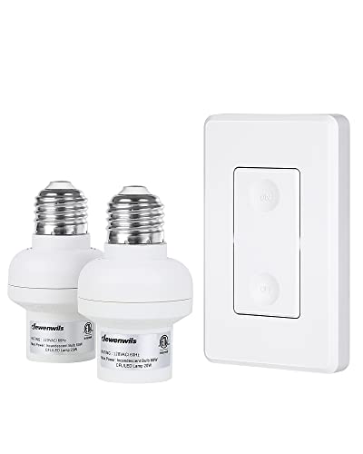 DEWENWILS Remote Control Light Bulb Socket, Wireless Light Switch for Pull Chain Light Fixture, E26 E27 Bulb Base, No Wiring, ETL Listed(1 Wall Mounted Switch+2 Socket)