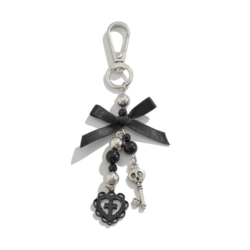 YURAOER Gothic Horror Skull Halloween Keychain - Cross Pumpkin Ghost Key Chains Halloween Gifts for Women Men DIY Jewelry (black bow)