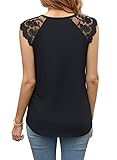 MIHOLL Women's 2025 Summer Casual Elegant Sleeveless Cami Shirts Contrast Lace Blouses Tank Tops(Black,Small)