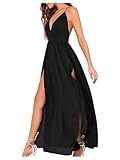 Floerns Women's V Neck Spaghetti Strap Backless Split Cocktail Party Maxi Long Dress A Black XS