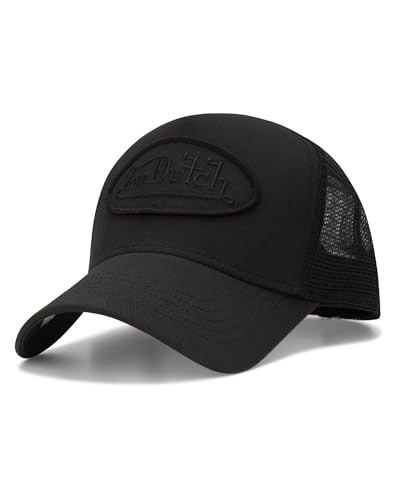 Von Dutch Unisex Trucker Hat - Curved Bill Mesh Back Retro Classic Adjustable Snapback Baseball Cap for Men and Women, Black/Black