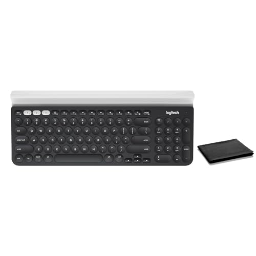 Logitech K780 Multi-Device Wireless Keyboard for Computer, Phone, and Tablet – Bluetooth and USB Receiver, Silent Typing, Easy-Switch Button Cradle, Windows, Mac, iOS, Android, W/Cleaning Cloth