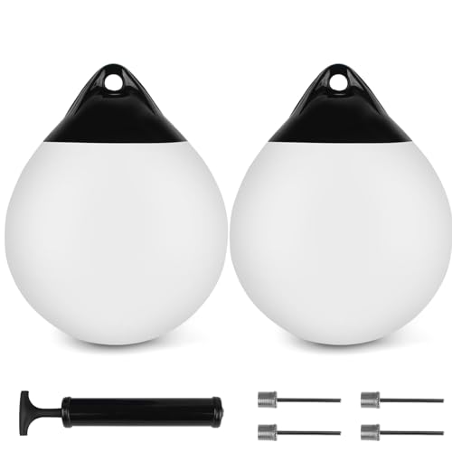 Mooring Buoy 15", Boat Mooring Buoys with Needles and Pump, Vinyl Inflatable Anchor Buoy Ball, Round Boat Fenders for Docking/Anchoring/Marking - White (2Pack)