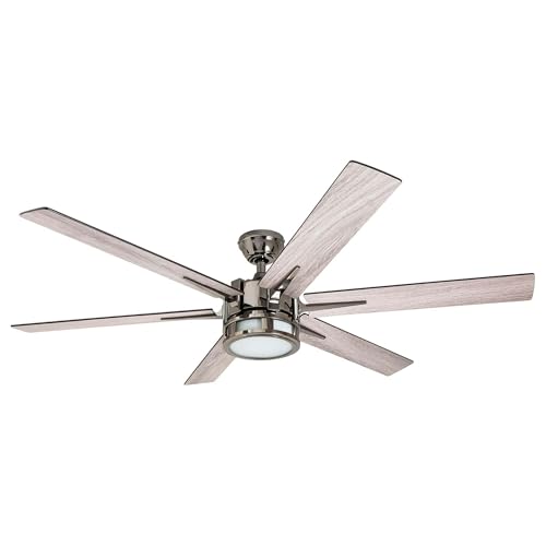 Honeywell Ceiling Fans Kaliza Modern 56 Inch Ceiling Fan with Light, Remote Control Fan, LED Indoor Fan with 6 Blades, Black Pine and Pewter Blade Finish Options, Matte Nickel (51626-01)
