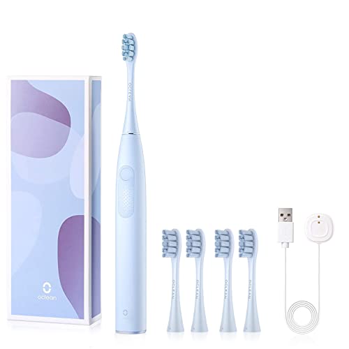 Oclean Electric Toothbrush F1 36,000 RPM Sonic Cleaning with 5 Brush Heads 3 Modes, Rechargeable Sonic Toothbrush 2H USB Charge Last 30 Days W/Smart Timer, for Travel(Light Blue)