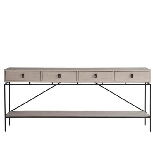 Universal Coalesce 80 Inch Barber Long Console in Gray Oak Wood with Metal Base