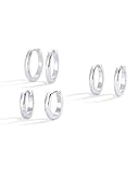 PAVOI Rhodium Plated 925 Sterling Silver Posts 3 Pairs Hoop Earrings Set for Women | Huggie Earring Pack