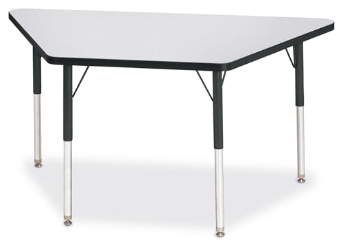 Berries Jonti-Craft 6438JCA180 Trapezoid Activity Tables, A-Height (24"-31" Adjustable Height), 24" x 48", Gray/Black/Black