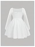 SHENHE Girl's Square Neck Long Lantern Sleeve Flowy Corset Dress A Line Fit and Flare Dress White 9 Years