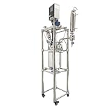 Yokoma 110V Double-Layer Jacketed Glass Reactor Reaction Kettle 10L Chemical Lab Vessel Device for Reaction Distillation with Stainless Steel Support Frame and Wheels Adjustable Speed 0-600RPM