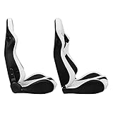 IKON MOTORSPORTS, Universal Racing Seats with Dual Sliders, Reclinable White & Black PU + Carbon Leather with Hexagonal Quilting Sport Bucket Seats, 1 Pair Driver + Passenger Side