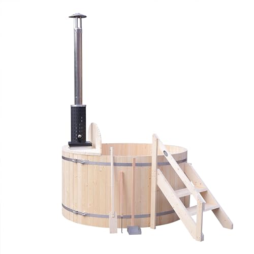Aleko Wood Hot Tub and Ice Bath with Internal Stove | Wood-Burning Hot Tub | Cold-Plunge Tub | 4-5 Person | 422 Water Gallon Capacity | Pine