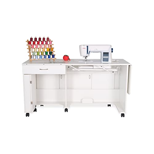 Arrow Classic Sewing Furniture “Christa” Sewing Cabinet: Full-Size, Locking Wheels, Manual Machine Lift, Side and Rear Leafs for Expansive Workspace