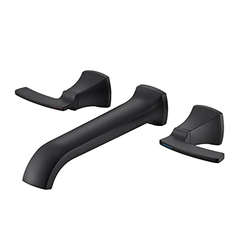 Qinkell Tub Filler Wall Mount Tub Faucet Black High Flow Long Spout Reach Roman Bathtub Faucets with 2 Handles