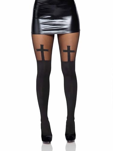 Leg Avenue womens Spandex Opaque Skull and Cross Alternative Tights Hosiery, Cross Black, One Size US