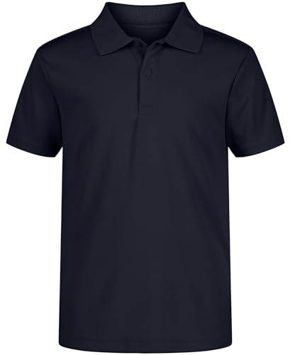 Nautica Boys' School Uniform Short Sleeve Polo Shirt, Button Closure, Moisture Wicking Performance Material, Navy, 14-16