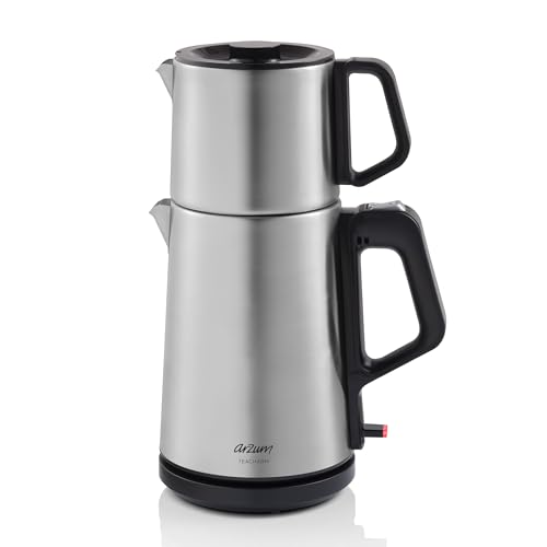 Arzum TeaCharm Turkish Tea Maker, Stainless Steel, Auto Shut-Off, Boil-Dry Protection, INOX, 1.8L, 120V 3-pin US Plug, 1800W