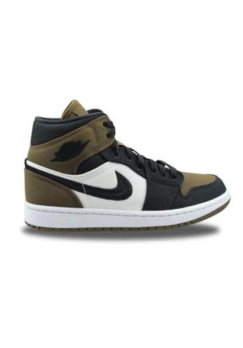 Nike WMNS Air Jordan 1 Mid Men's Basketball Shoes, Light Olive Vela White Black, 8 US