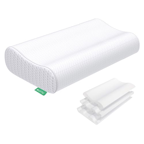 UTTU Cervical Pillow for Neck Strain Relief, Memory Foam Neck Pillow for Sleeping, Adjustable Orthopedic Sandwich Pillow, Contour Cooling for Side Back Stomach Sleeper, Queen(23.6"×14"×4.7"/3.9")