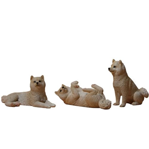 MMOS X JXK 3 Pack Mini Shiba Inu Dog Figurine for Dashboard Decor Miniature Dog Cake Topper Gifts for Women Mom Birthday