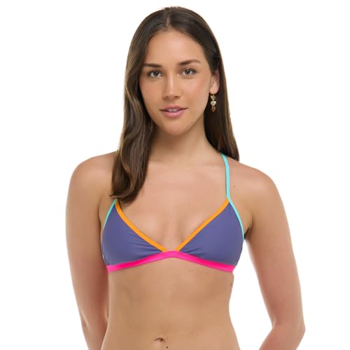 Body Glove Women's Standard Evelyn Fixed Triangle Bikini Top Swimsuit with Adjustable 2-Way Back Detail, Iris Blue Colorblock, Large