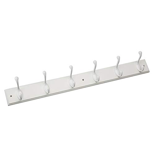 Franklin Brass Heavy Duty (1-Pack) 27" Coat Rack Wall Mount Pure White Hat Rack with 6 Hooks Hanging Hook Rail for Clothes, Towels, Purses, Bags, Kitchen, Entry, Closet Organization RPLR6DJ-PWW-L1