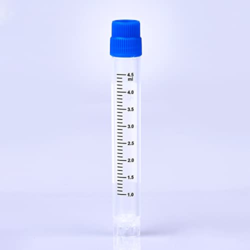 CryoKING 5.0ml Sample Vials with Caps, 1000Pcs PP Tubes, Non-Barcoded External Thread Tubes for Freezing Laboratory Samples from -196°C to 121°C