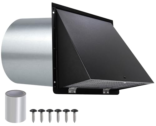 6 Inch Hooded Wall Vent with Screen and Damper,6 Inch Wall Exhaust Vent Cover Dryer Ventilation Cap Exterior for Kitchen Range Hood Air Exhaust,External Extractor w/Non Return Flap,Galvanized Steel