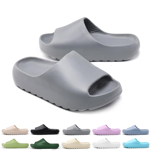 Cloud Slides for Kids,Boys Girls Shower Slippers Bathroom Pool Sandals,Toddler Home House Open Toe Comfy Thick Sole Slippers,Summer Non-Slip Beach Shoes Gray38 Grey
