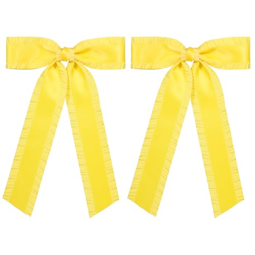 Yellow Hair Bow Clips for Women Girls 5.5 in Big Silky Ruffle Satin Hair Ribbon Bow-Knot Alligator Barrettes Hairpins Long Tail Ponytail Holder Decor Accessories Gift