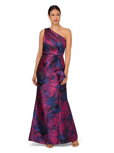 Adrianna Papell Women's One Shoulder Jacquard Gown, Navy/Orchid