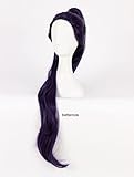 Koswiggle Game OW Widowmaker/Amelie Lacroix Cosplay Wig 100cm Long Dark Purple with Clip Ponytail Heat Resistant Synthetic Wig + Wig Cap (Color : Dark Purple)