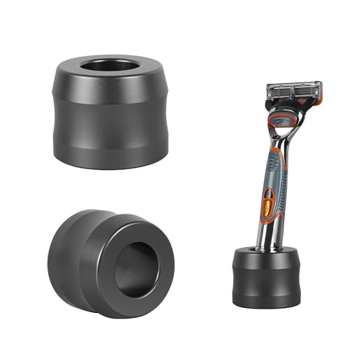 Linkidea 2 Pack Aluminum Alloy Razor Stand, Opening Dia 0.86" (22mm) Men's Shaving Stand for Bathroom Countertops, Compatible with Gillette Heated Razor, Fusion 5 Power (Dark Grey)