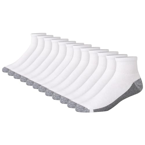 Hanes Men's Max Cushioned Ankle Socks, Moisture-Wicking with Odor Control, Multi-Pack, White-12, 6-12