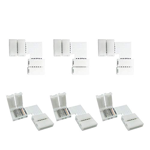 GIDERWEL RGBWW 6 Pins LED Strip Connectors L Shape,6 Pack LED Strip Light 12mm Right Angle Corner Solderless Connector LED Connection for LED Lightstrip Plus V3/RGBCCT LED Strips