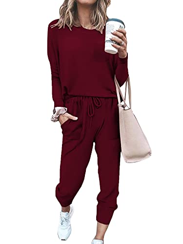 Bofell Christmas Pajamas for Women Jogger Sets 2 Piece Red Outfits 2023 3XL