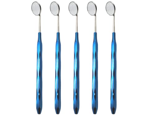 ARTMAN INSTRUMENTS Dental Mirror Stainless Steel with Blue Plasma Handle, Set of 5 Dental Mirrors Front Surface Rhodium Plasma Coated Cone Socket Threading