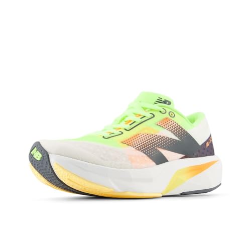 New Balance Men's FuelCell Rebel V4 Running Shoe, White/Bleached Lime Glo/Hot Mango, 9