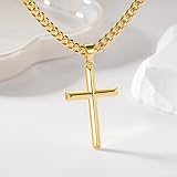 HOBATS Cross Necklace for Men Gold Cross Necklace for Men 14K Gold Chain Necklaces for Women Men Robust Pendant Necklaces for Men 22in