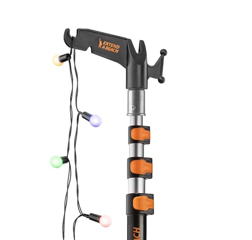 4-12 ft Long Telescopic Extension Pole with Utility Hook // Telescoping Pole for Christmas Lights Installation, String Lights, Birdfeeders // Lightweight and Sturdy // Christmas Light Pole with Hook