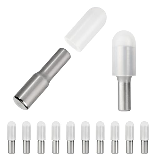 whitesnow 5mm 1/4 Inch Stainless Steel Metal Shelf Pegs Pins Replacement Kitchen Cabinet Shelves Support Holders for Bookshelf Bookcase Cupboard Adjustable Wood Glass Shelving, Pack of 12