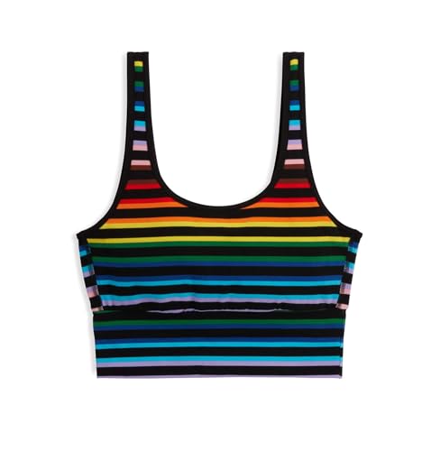 TomboyX Longline Scoop-Neck Bra, Cotton Bralette for Women, Wireless No-Padding Low Impact Light Support, Sleep Bra -Large/Progress Pride Stripes