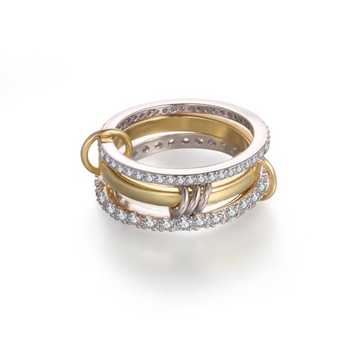RAIFIN Stackable Rings for Women Gold Non Tarnish, 18k Gold Plated 3 Rings Set with CZ Cubic Zirconia Band, Silver and Gold Rings Set for Women Dainty Bands (Size 5)