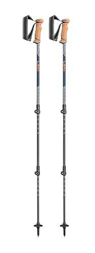LEKI Legacy Lite Aluminum Adjustable Lightweight Walking Poles for Trekking & Hiking - Orange-Blue-Anthracite - 100-135 cm